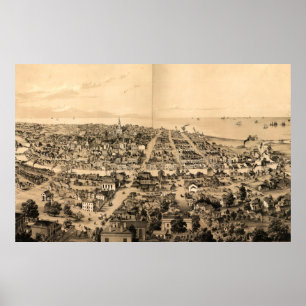 Poster Mapa Pictórico de Milwaukee WI (1854)