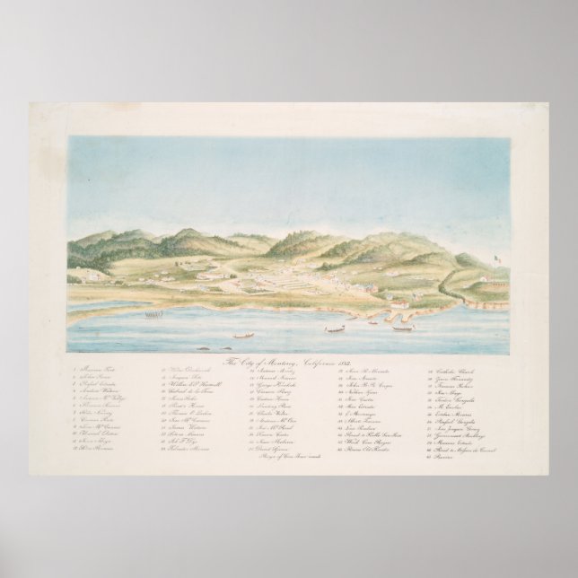 Poster Mapa Pictórico de Monterey CA (1842) (Frente)