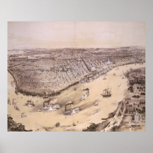 Poster Mapa Pictórico de Nova Orleans (1851)