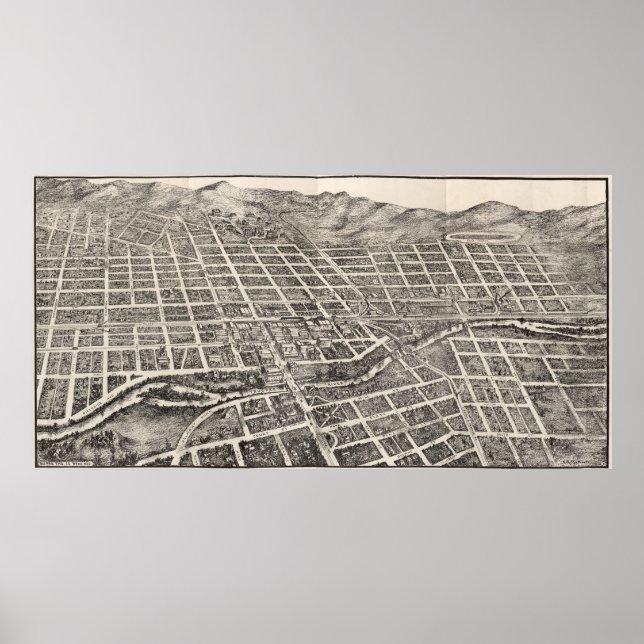Póster Mapa Pictórico de Reno Nevada (1907) (Frente)