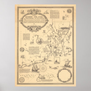 Poster Mapa Pictórico de Rhode Island (1925)