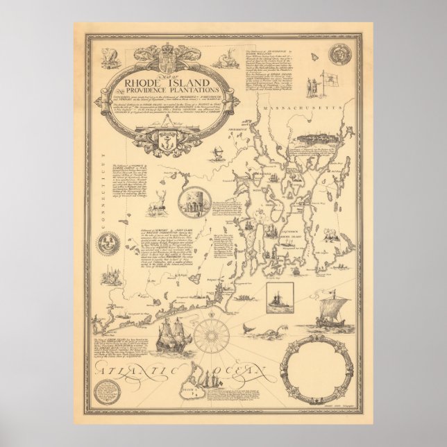 Poster Mapa Pictórico de Rhode Island (1925) (Frente)