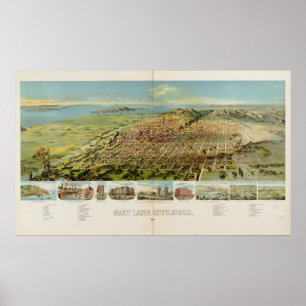 Póster Mapa Pictórico de Salt Lake City (1891)