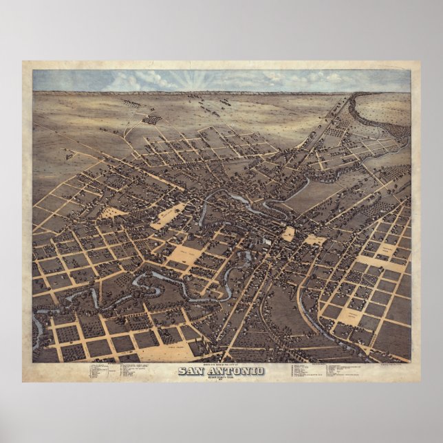 Póster Mapa pictórico de San Antonio TX (1873) (Frente)