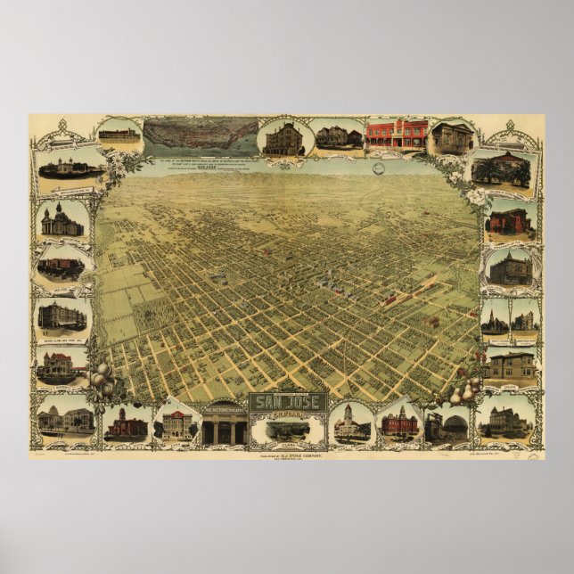 Póster Mapa Pictórico de San Jose CA (1901) (Frente)