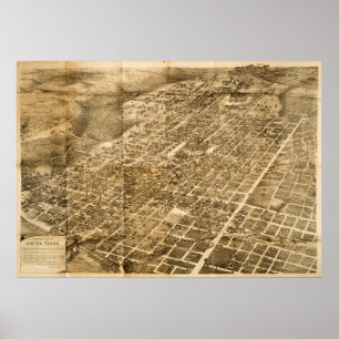 Poster Mapa Pictórico de Vintage de Austin Texas (1890)
