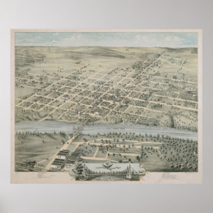Poster Mapa Pictórico de Vintage de Waco Texas (1873)