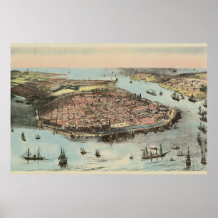 Poster Mapa Pictórico de Vintage Havana Cuba (1851)