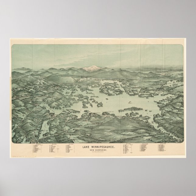Póster Mapa Pictórico do Lago Winnipesaukee (1903) (Frente)