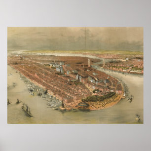 Póster Mapa pictórico do vintage da Nova Iorque (1874)