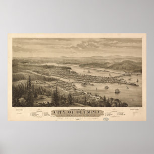 Poster Mapa pictórico do vintage da Olympia Washington