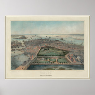 Poster Mapa pictórico do vintage das MÃES de Boston