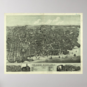 Póster Mapa pictórico do vintage das MÃES de Marblehead