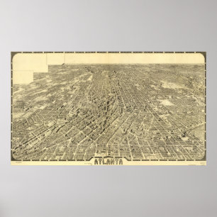 Póster Mapa pictórico do vintage de Atlanta Geórgia
