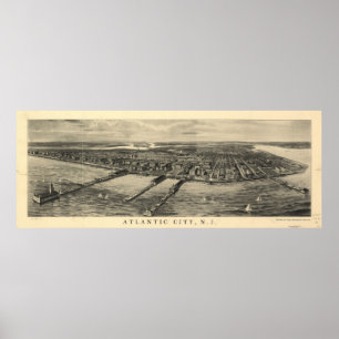 Póster Mapa pictórico do vintage de Atlantic City (1909)