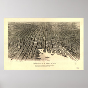 Póster Mapa pictórico do vintage de Baltimore (1912)