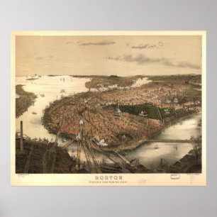Póster Mapa pictórico do vintage de Boston (1877)