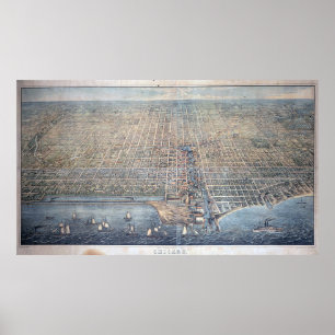 Poster Mapa pictórico do vintage de Chicago (1857)