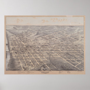 Póster Mapa pictórico do vintage de Dallas Texas (1872)