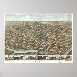 Póster Mapa pictórico do vintage de Dayton Ohio (1870)