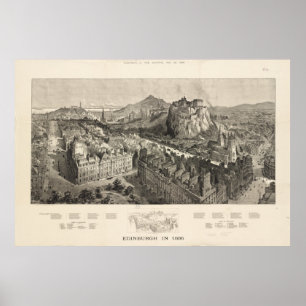 Póster Mapa pictórico do vintage de Edimburgo Scotland