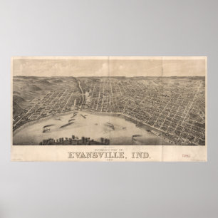 Póster Mapa pictórico do vintage de Evansville Indiana
