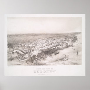 Poster Mapa pictórico do vintage de Hoboken NJ (1860)