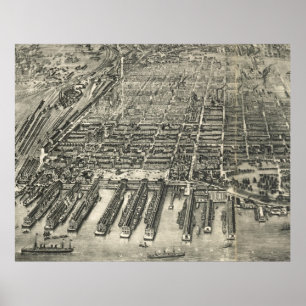Póster Mapa pictórico do vintage de Hoboken NJ (1904)