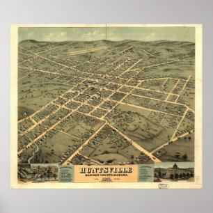 Póster Mapa pictórico do vintage de Huntsville Alabama