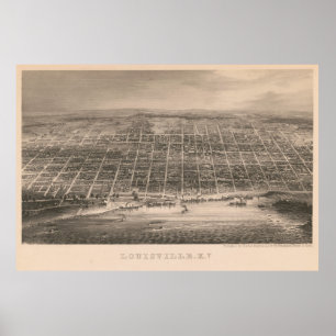 Poster Mapa pictórico do vintage de Louisville KY (1860)