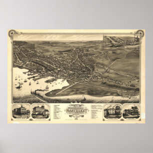 Poster Mapa pictórico do vintage de Nantucket (1881)