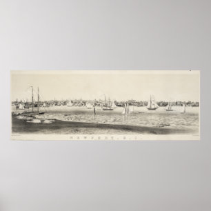 Poster Mapa pictórico do vintage de Newport RI (1860)