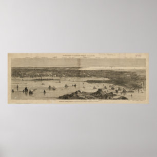 Póster Mapa pictórico do vintage de Newport RI (1873)