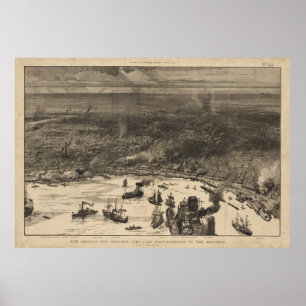 Póster Mapa pictórico do vintage de Nova Orleães (1884)