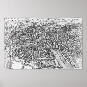 Póster Mapa pictórico do vintage de Paris (século XVII)