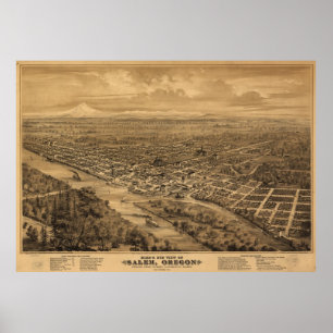 Póster Mapa pictórico do vintage de Salem Oregon (1876)