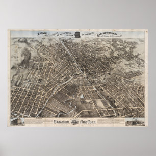 Póster Mapa pictórico do vintage de Siracusa New York