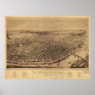 Poster Mapa pictórico do vintage de St Louis MO (1892)