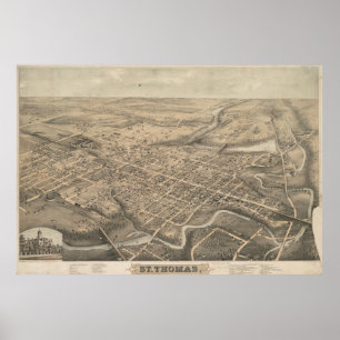 Poster Mapa pictórico do vintage de St Thomas Ontário