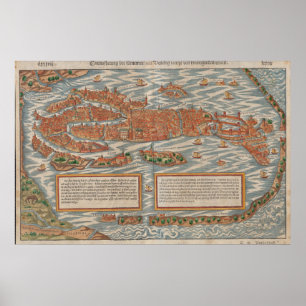 Poster Mapa pictórico do vintage de Veneza Italia (1550)