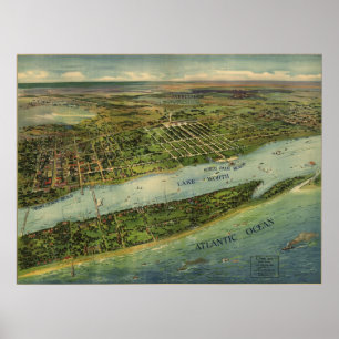 Póster Mapa pictórico do vintage de West Palm Beach
