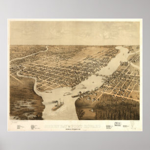 Póster Mapa pictórico do vintage de WI do Green Bay
