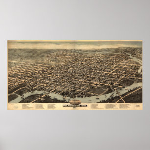Póster Mapa pictórico do vintage de Wilmington DE (1874)