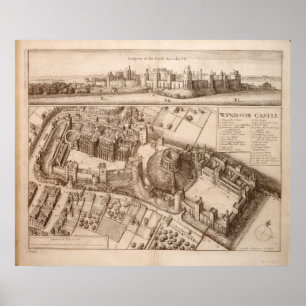 Poster Mapa pictórico do vintage do castelo de Windsor