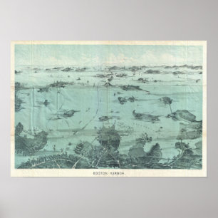 Poster Mapa pictórico do vintage do porto de Boston