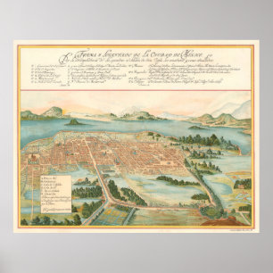 Poster Mapa Pictórico Vintage da Cidade do México (1628)
