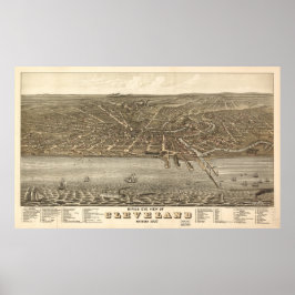 Póster Mapa Pictórico Vintage de Cleveland (1877)