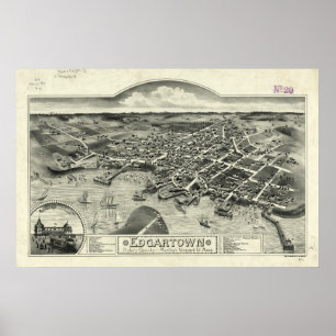 Póster Mapa Pictórico Vintage de MÃES Edgartown (1886)