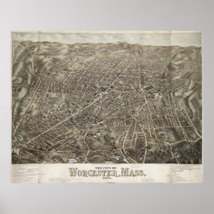 Poster Mapa Pictórico Vintage de MÃES Worcester (1878)