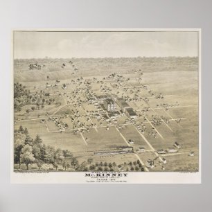 Póster Mapa Pictórico Vintage de McKinney Texas (1876)